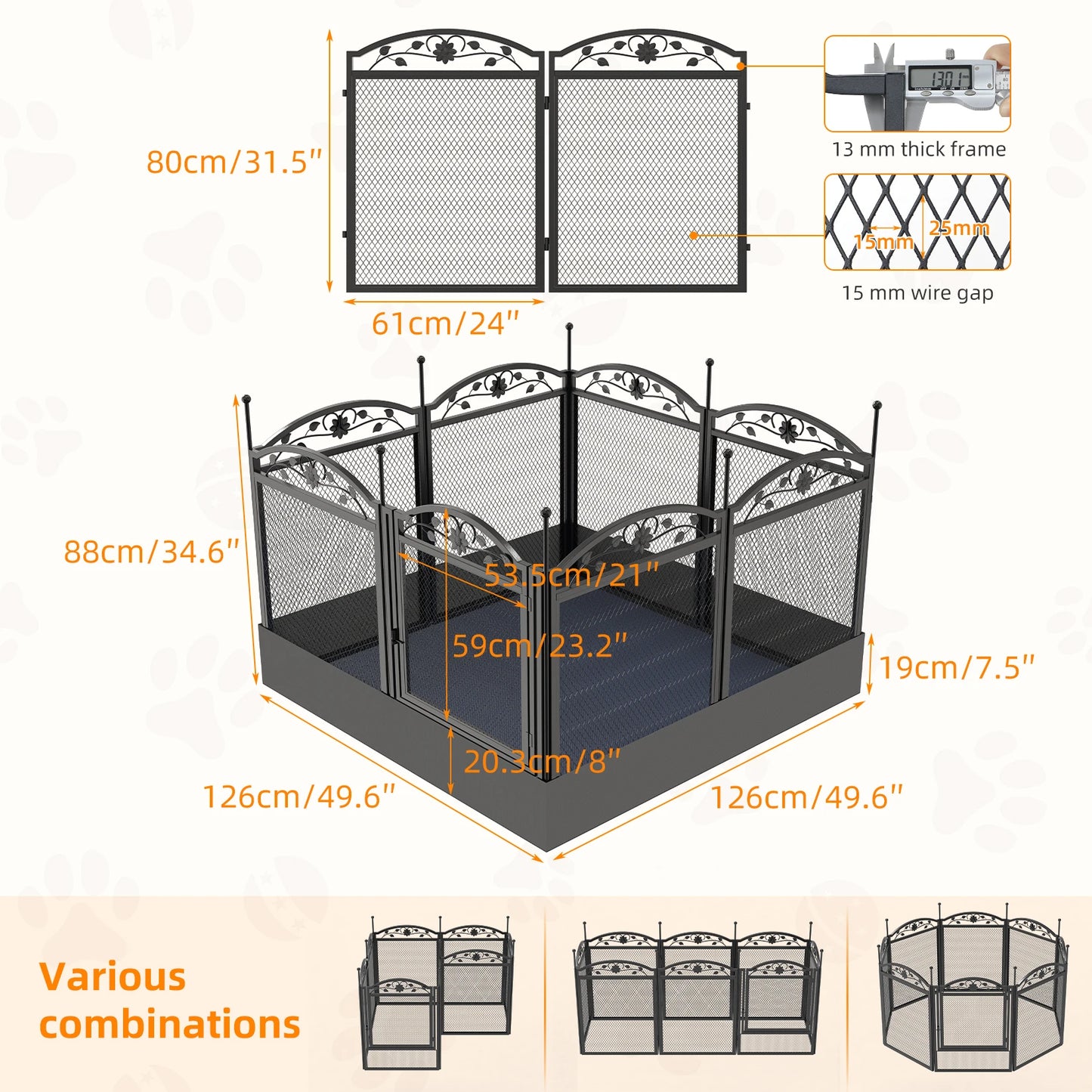 BORWAR Dog Playpen 8-Panel Heavy Duty Iron Enclosure