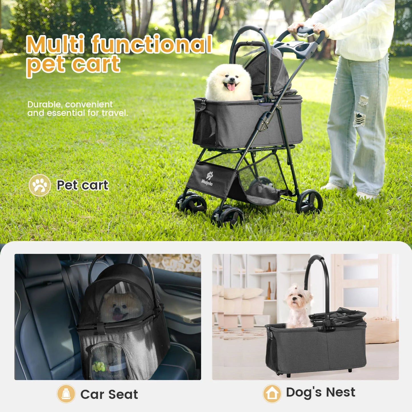 Wedyvko Pet Stroller Luxury Premium Detachable Cup Holder