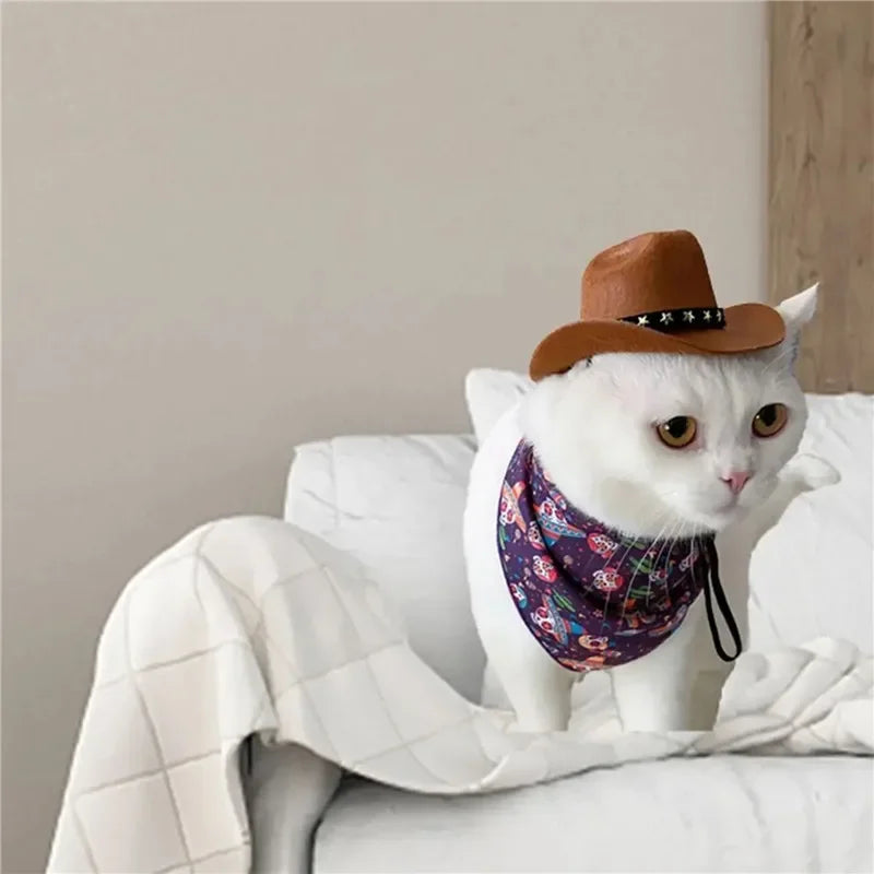 Dog Hat Cowboy Style Polyester Adjustable Top Hat For Pets
