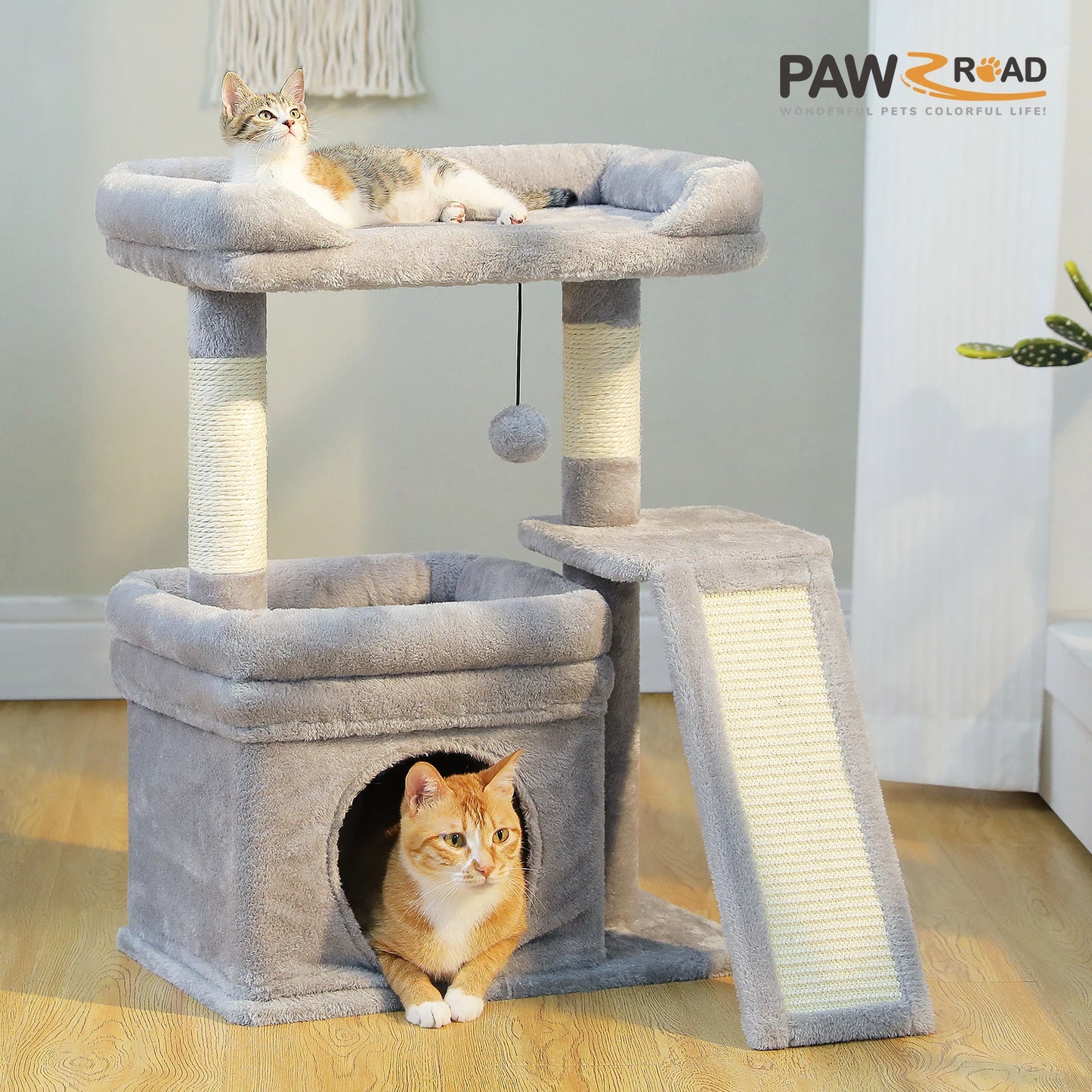 PAWZ Road Cat Tree Indoor With Sisal Post Three Tier