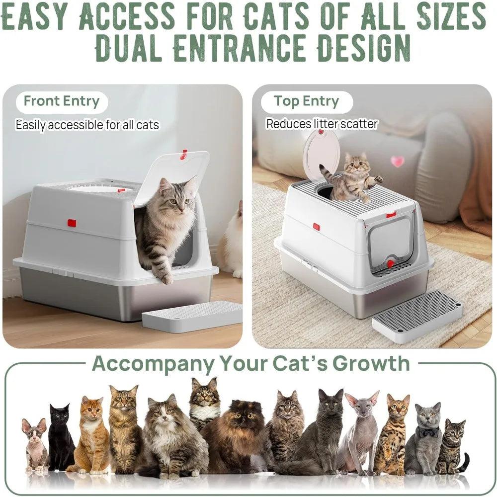Cat Litter Box Self-Cleaning Enclosed Top-Entry Design