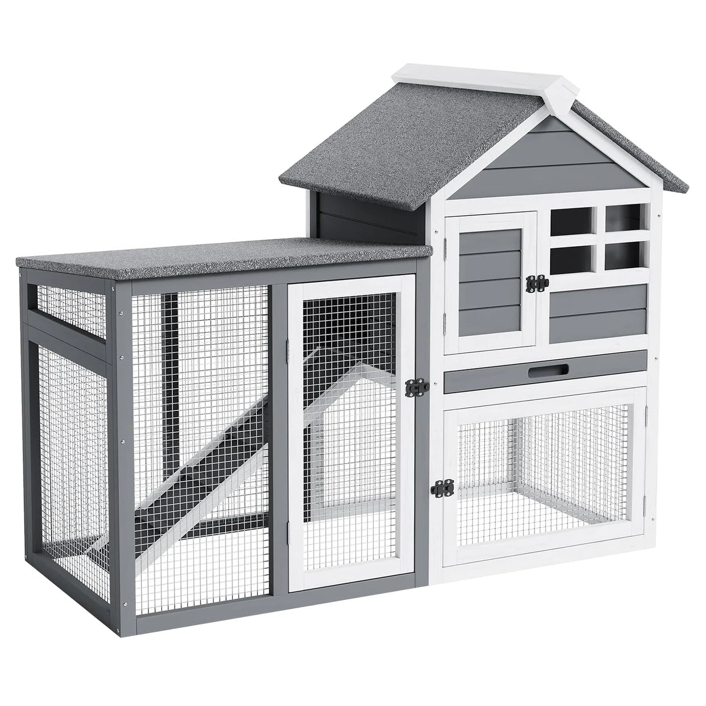 HiMISSCN Rabbit Hutch Indoor Outdoor 2Story Wood Pet House Ramp