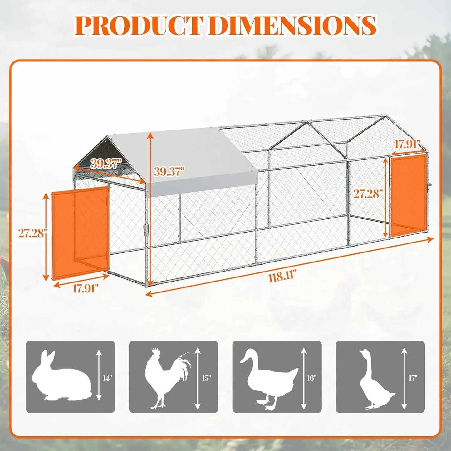 HiMISS Metal Poultry Cage With 2 Doors And Waterproof Cover