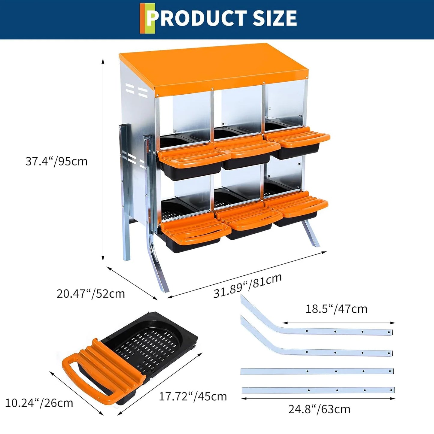 HiMISS Two-Tier Metal Chicken Nesting Box Rollaway 6/8/10 Compartments