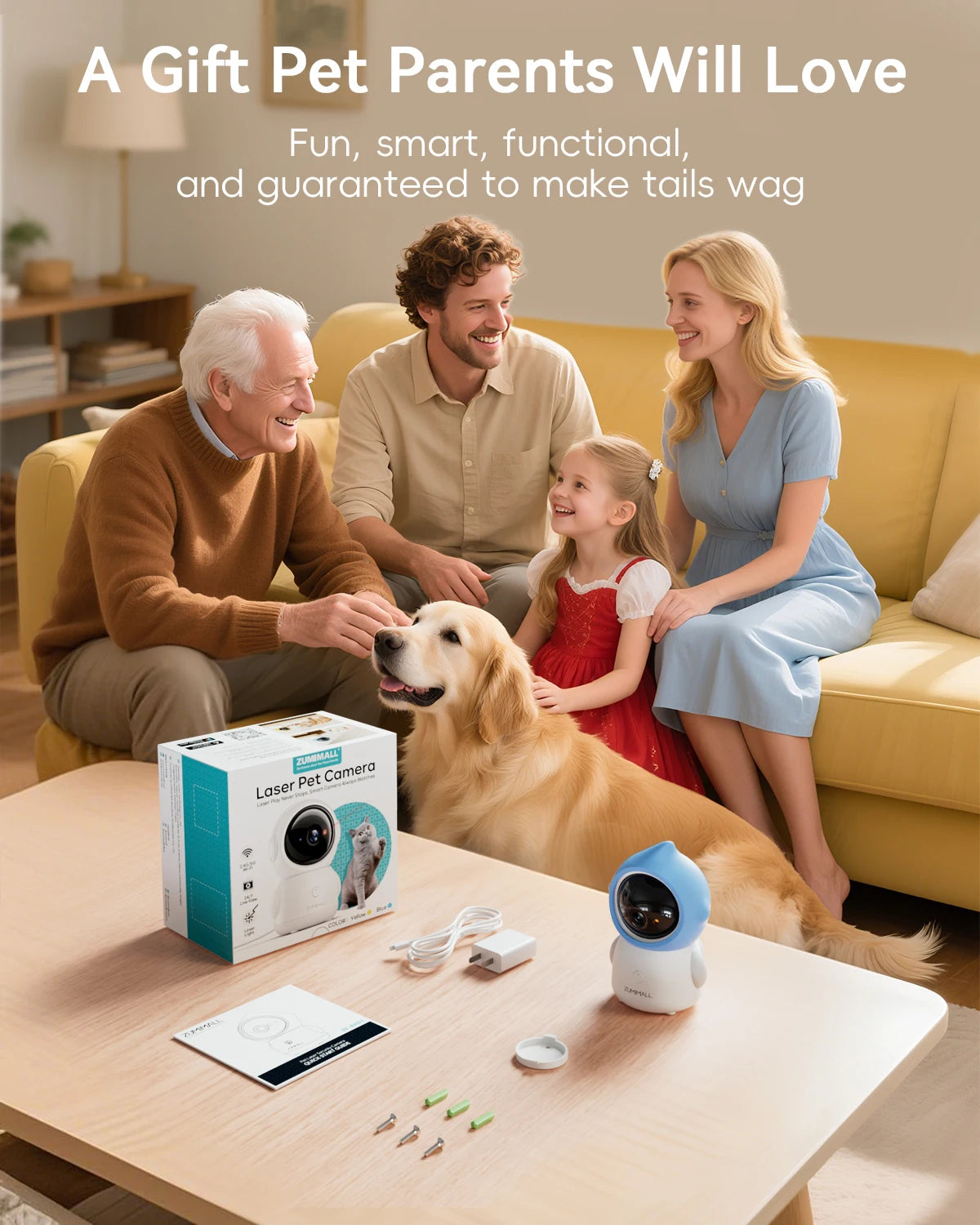 ZUMIMALL  5G/2.4G WiFi  Pet Camera with Laser light for Baby/Cats / Dogs (Plug in)360° Full-Room View, 2-Way Audio