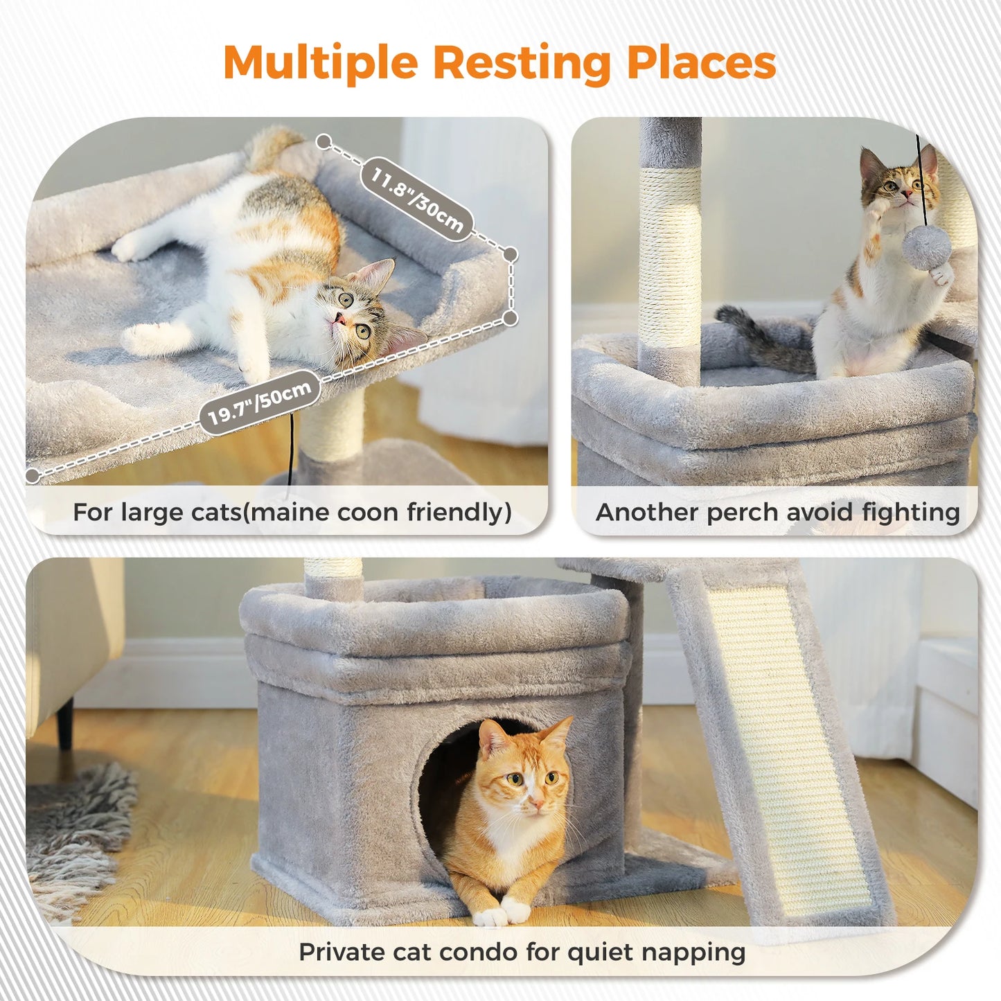 PAWZ Road Cat Tree Indoor With Sisal Post Three Tier