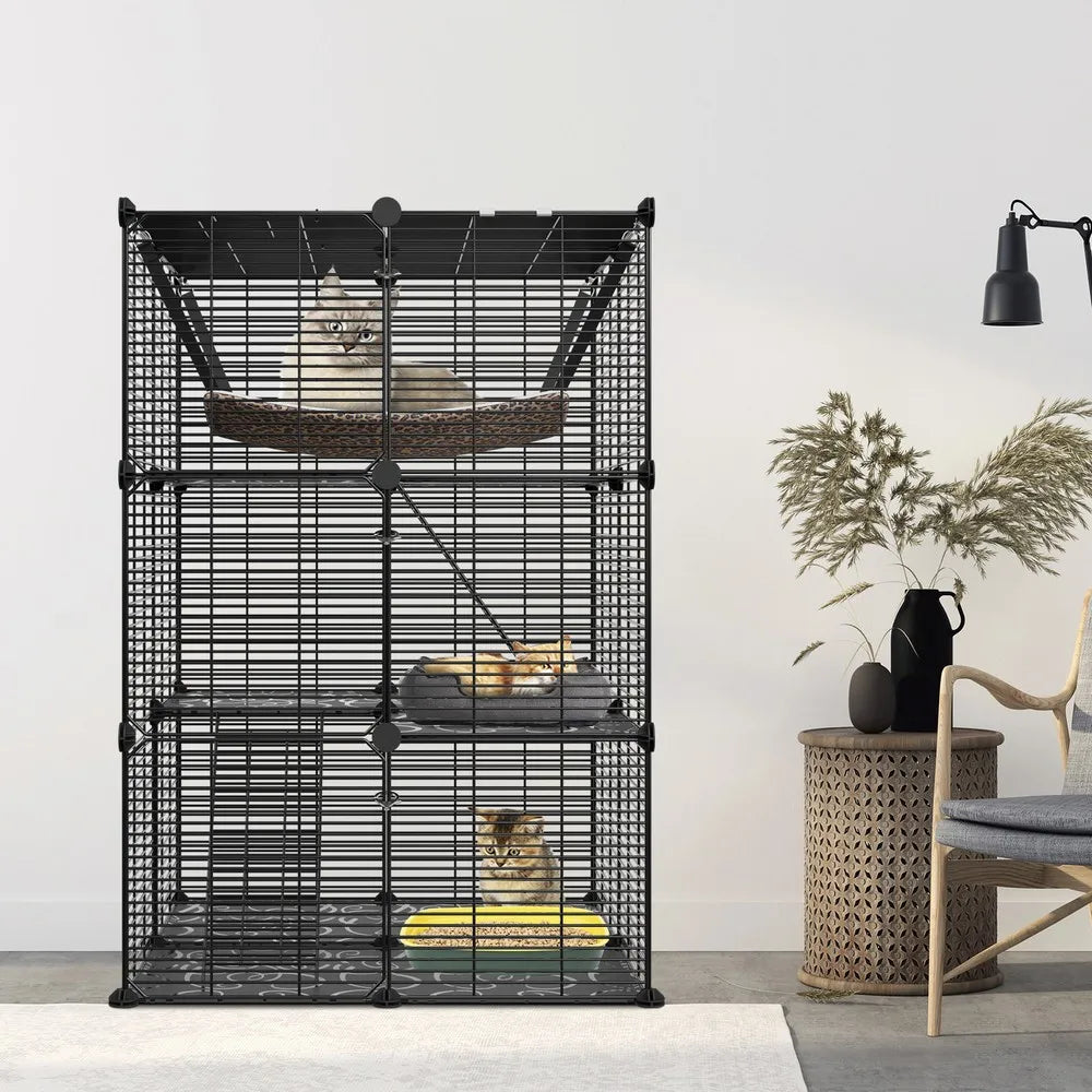 Cat Cage Metal Wire Three-Tier Playpen For 1-2 Cats