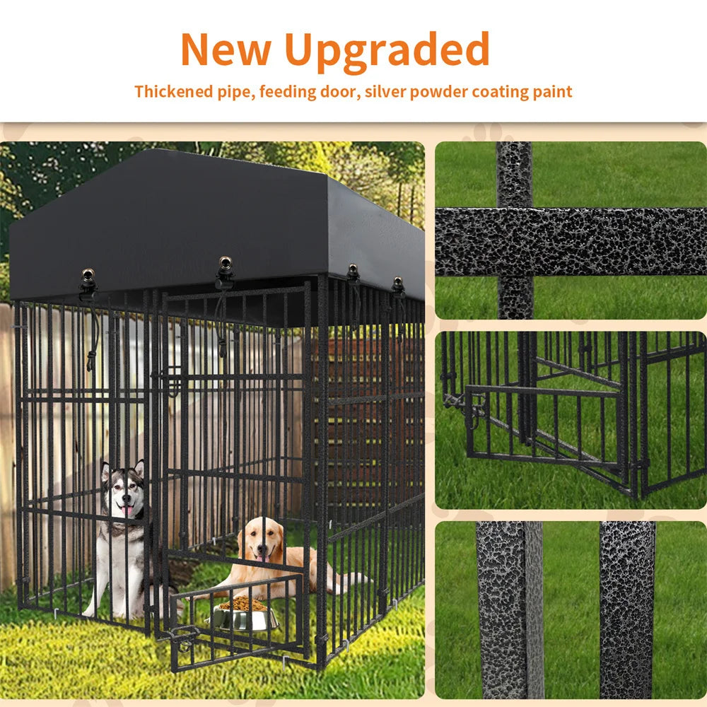 BORWARTH Heavy Duty Welded Metal Dog Kennel With Roof Cover