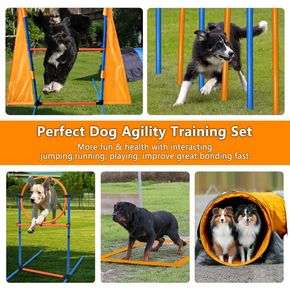 Dog Agility Training Set Outdoor Course With Tunnels And Poles