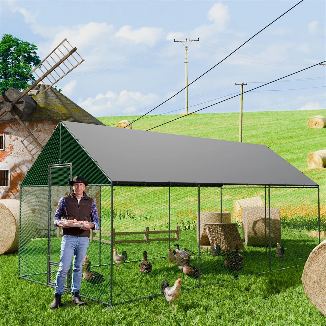 BINGOPAW Metal Outdoor Chicken Coop With Waterproof Cover