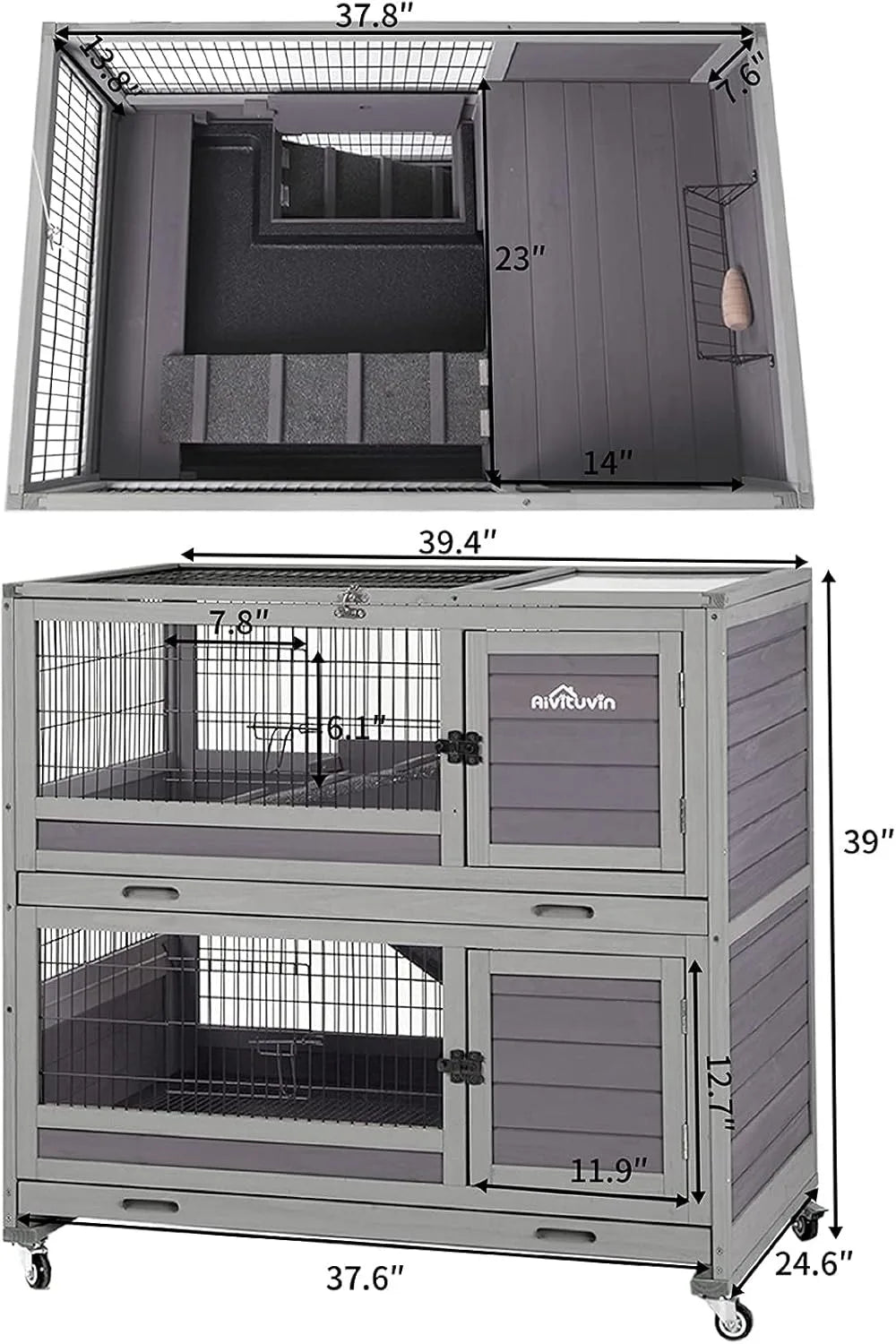 Rabbit Hutch With Pull-Out Tray And Wire-Netting On Wheels