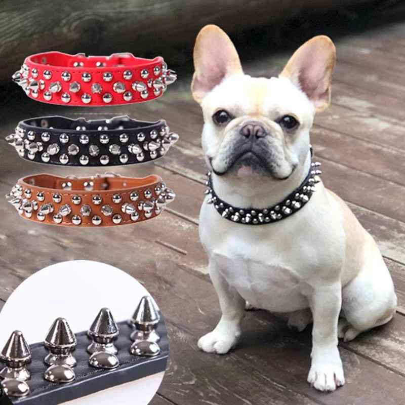 Dog Collar Leather Adjustable Rivet Spiked Punk Style