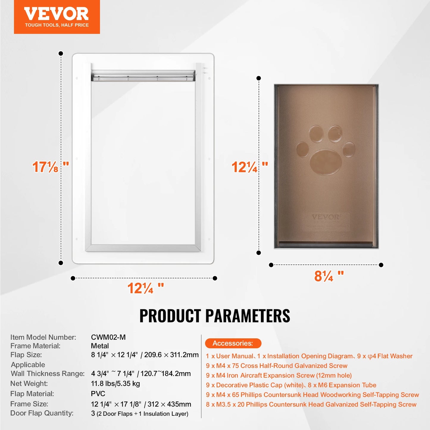 Pet Door Metal Frame With Lock 3-Flap Weatherproof System