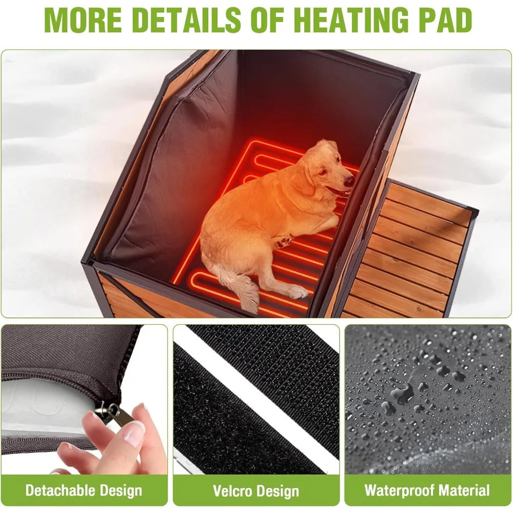 Dog House Heated Outdoor Insulated Fir Wood Kennel