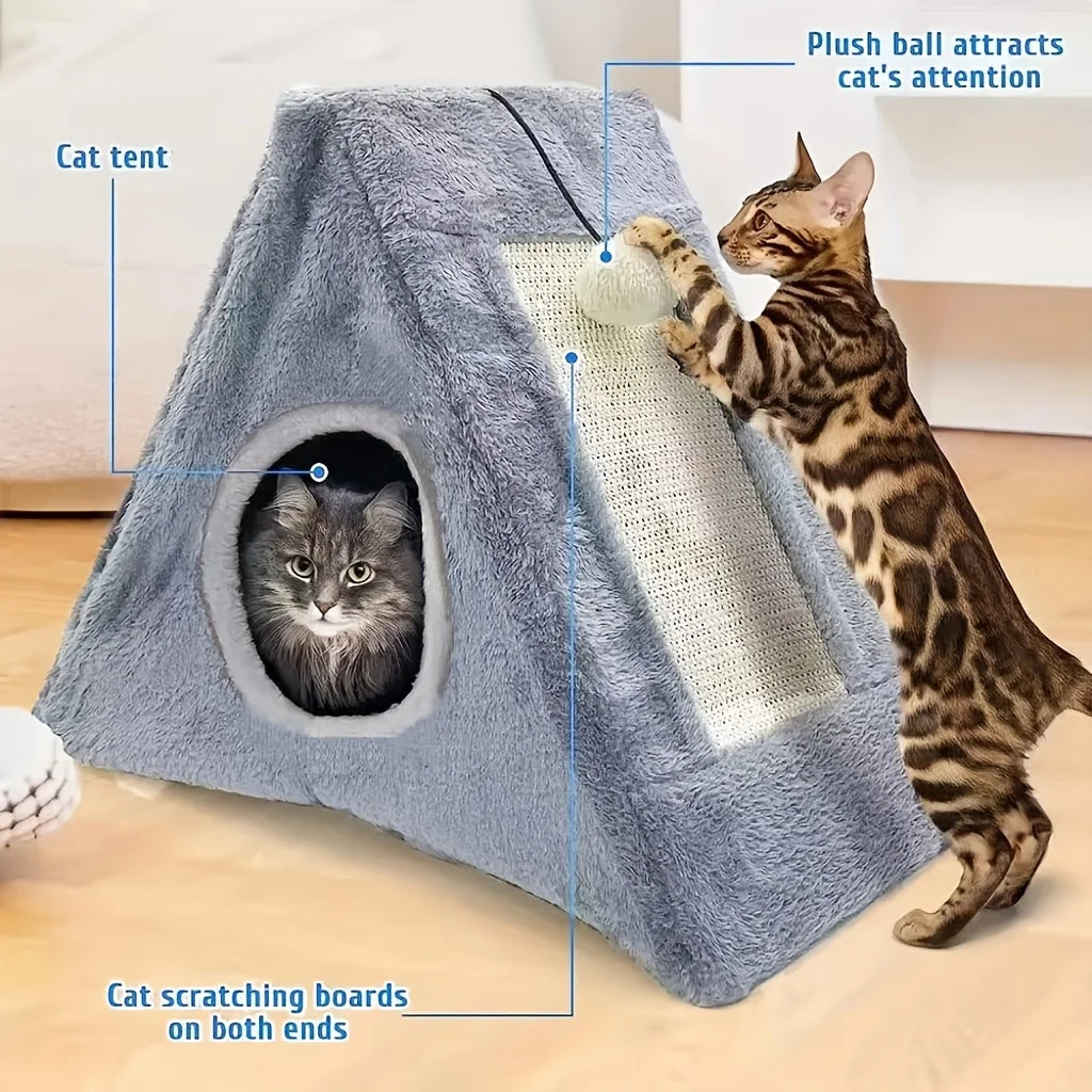 NONECN Cat Bed With Sisal Scratching Board And Plush Ball