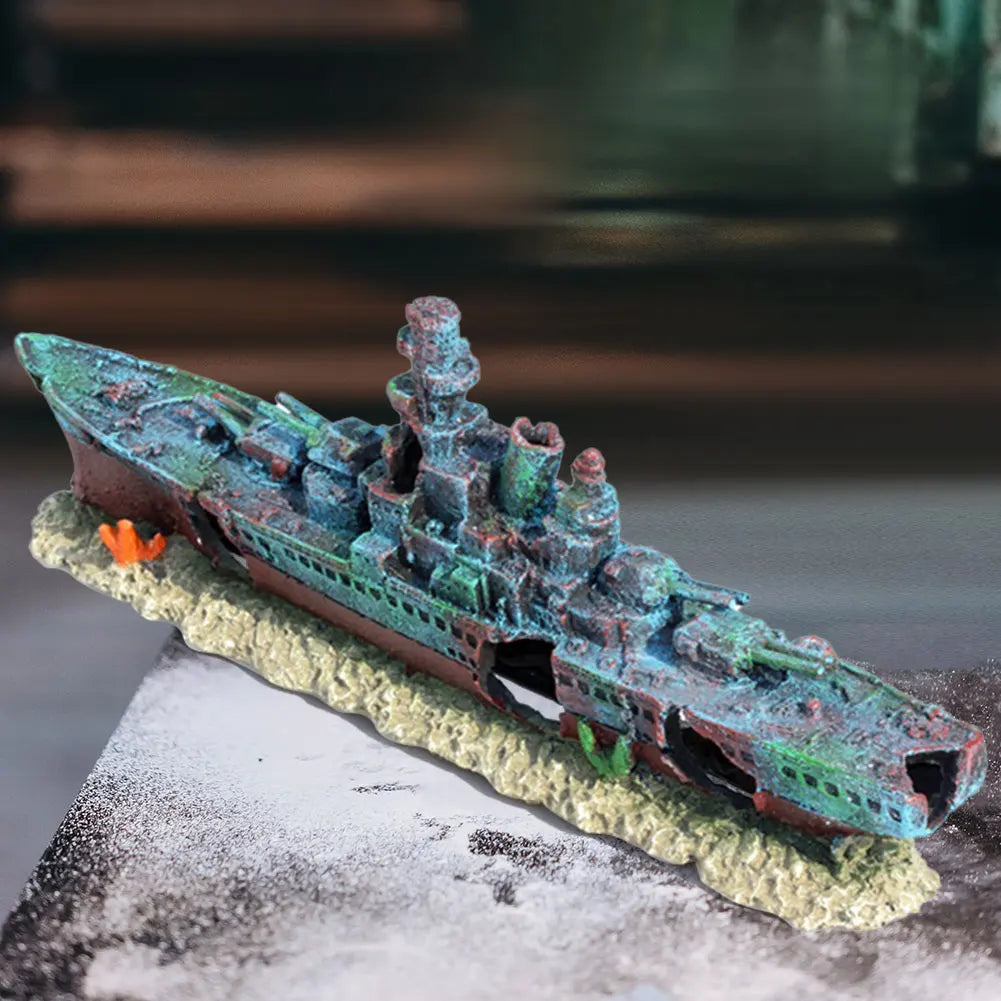 Aquarium Resin Sunken Pirate Ship Reusable Warship Handicrafts Wear Resist Warship Ornament for Fish Tank Cave Decor Accessories