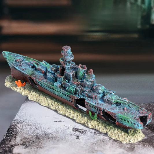Aquarium Resin Sunken Pirate Ship Reusable Warship Handicrafts Wear Resist Warship Ornament for Fish Tank Cave Decor Accessories