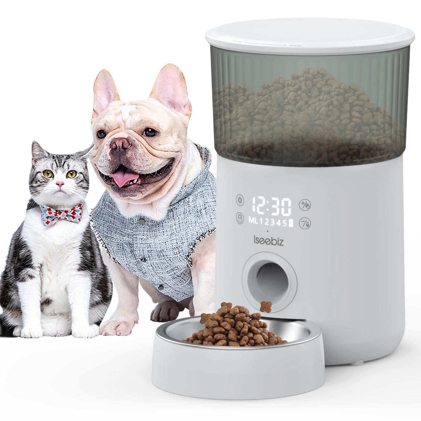 Button Automatic Pet Feeder With Voice Recording And LCD Screen