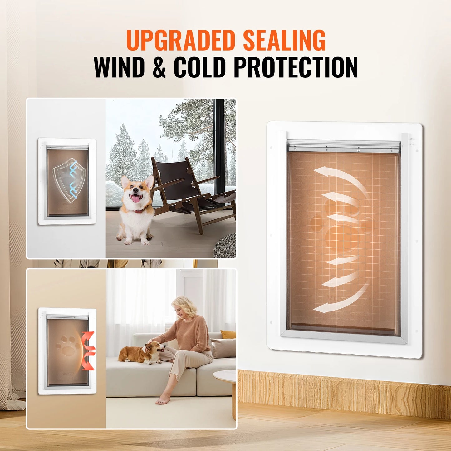 Pet Door Metal Frame With Lock 3-Flap Weatherproof System