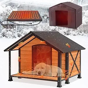 Dog House Heated Outdoor Insulated Fir Wood Kennel