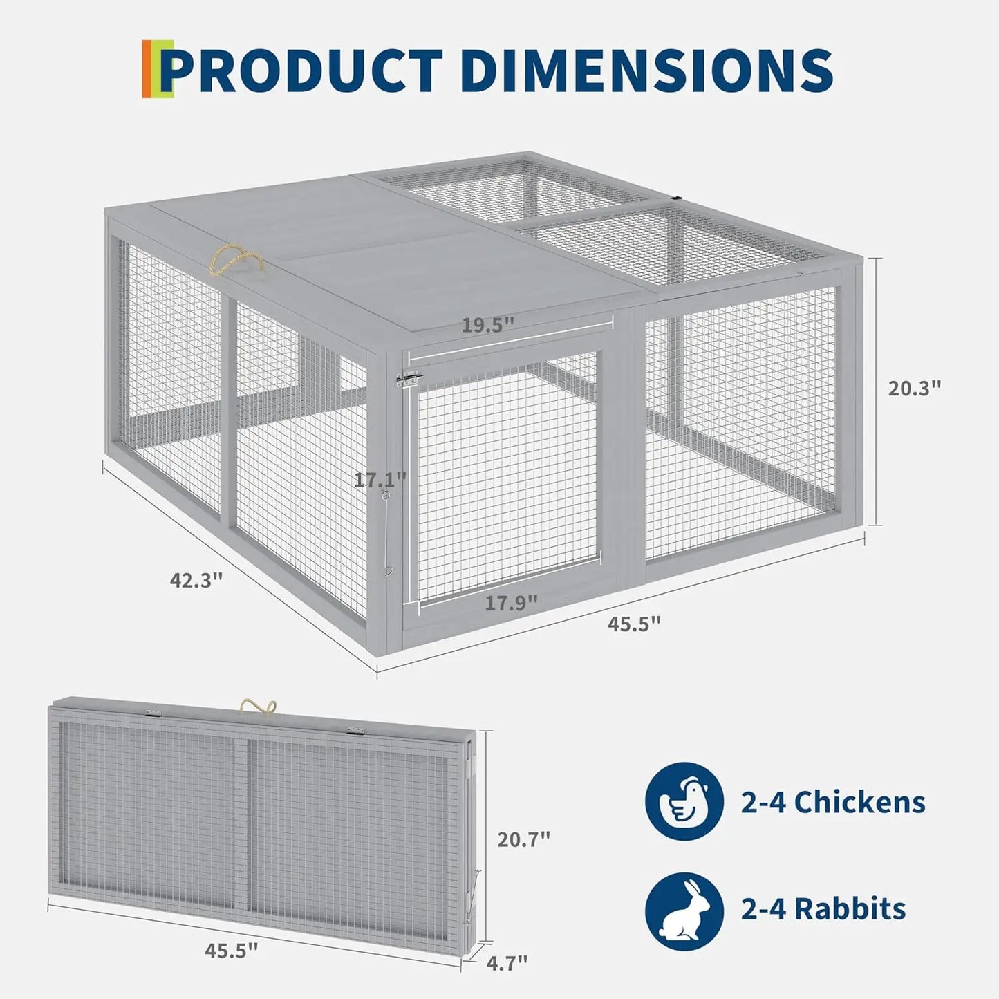 HiMISS Folding Wooden Chicken Coop Run PredatorProof Mesh