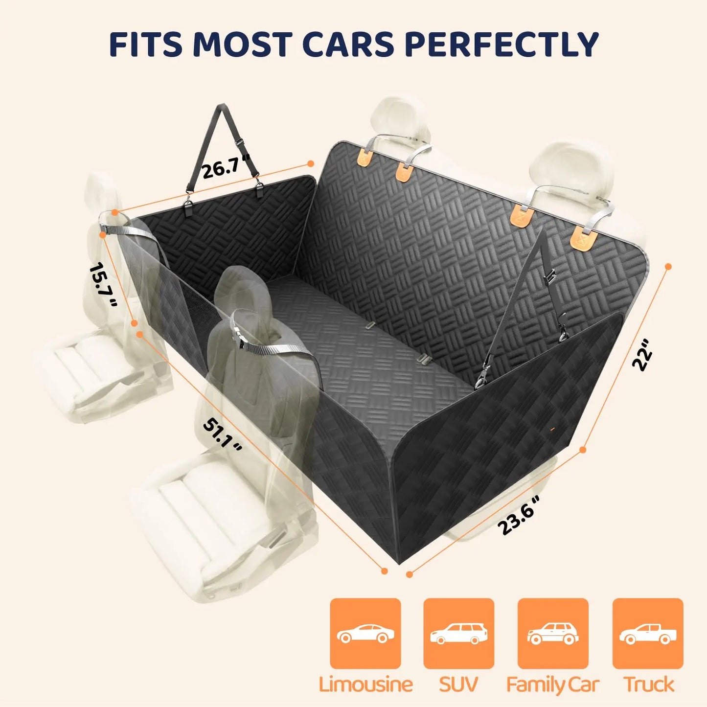 NONECN Car Back Seat Dog Cover With Hard Bottom Extender