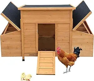 Chicken Coop, 55" Large Wooden Chicken Hutch with 6 Nesting Boxes, Outdoor Hen House Chicken Cage