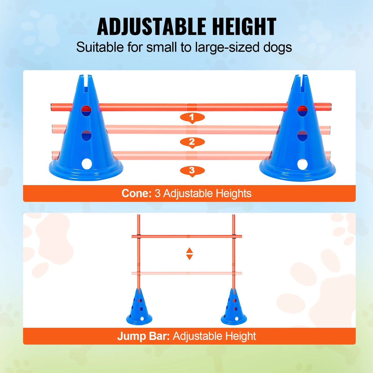 SucceBuy Dog Agility Hurdle Cone Set With Adjustable Crossbar