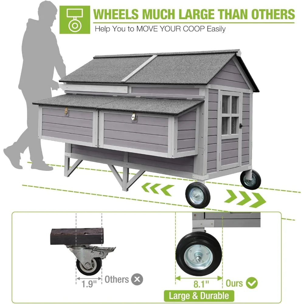 Chicken Coop Mobile With Large Wheels And Four Nesting Boxes