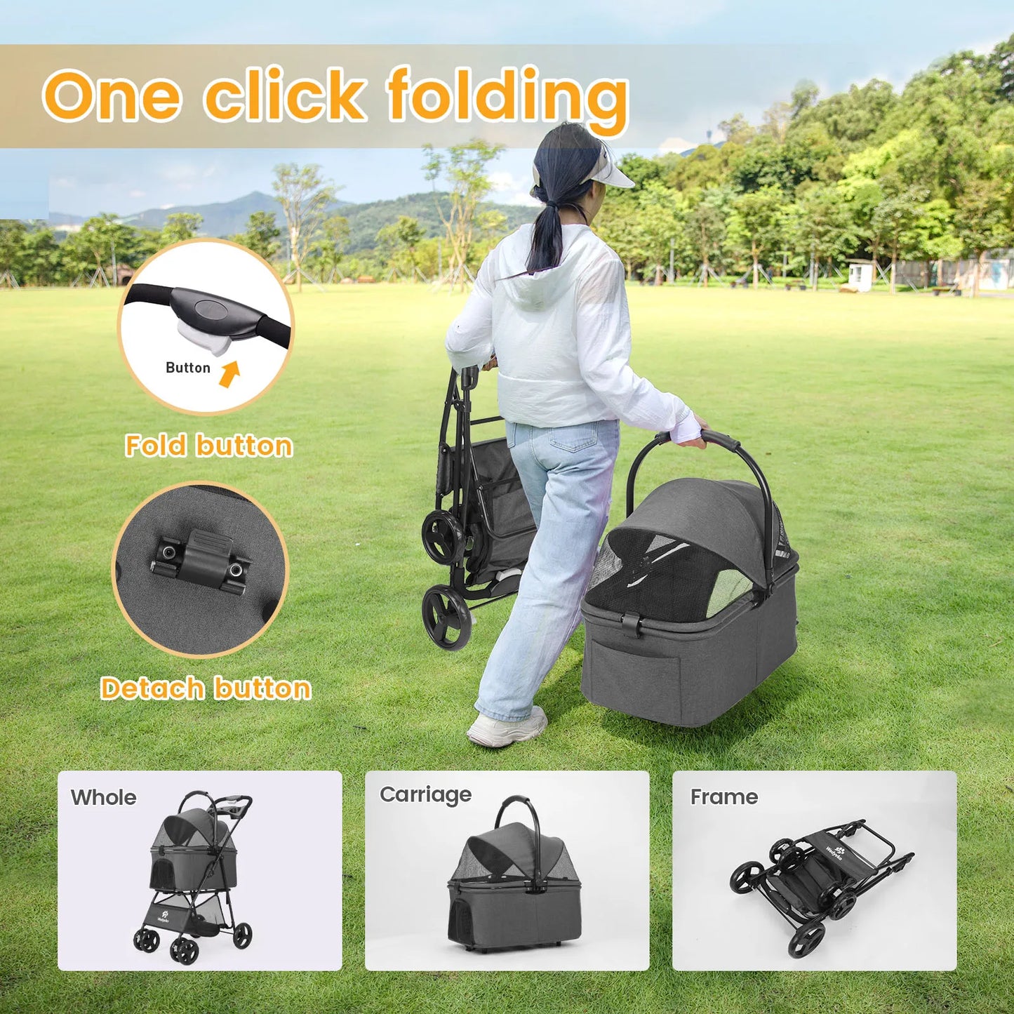 Wedyvko Pet Stroller Luxury Premium Detachable Cup Holder