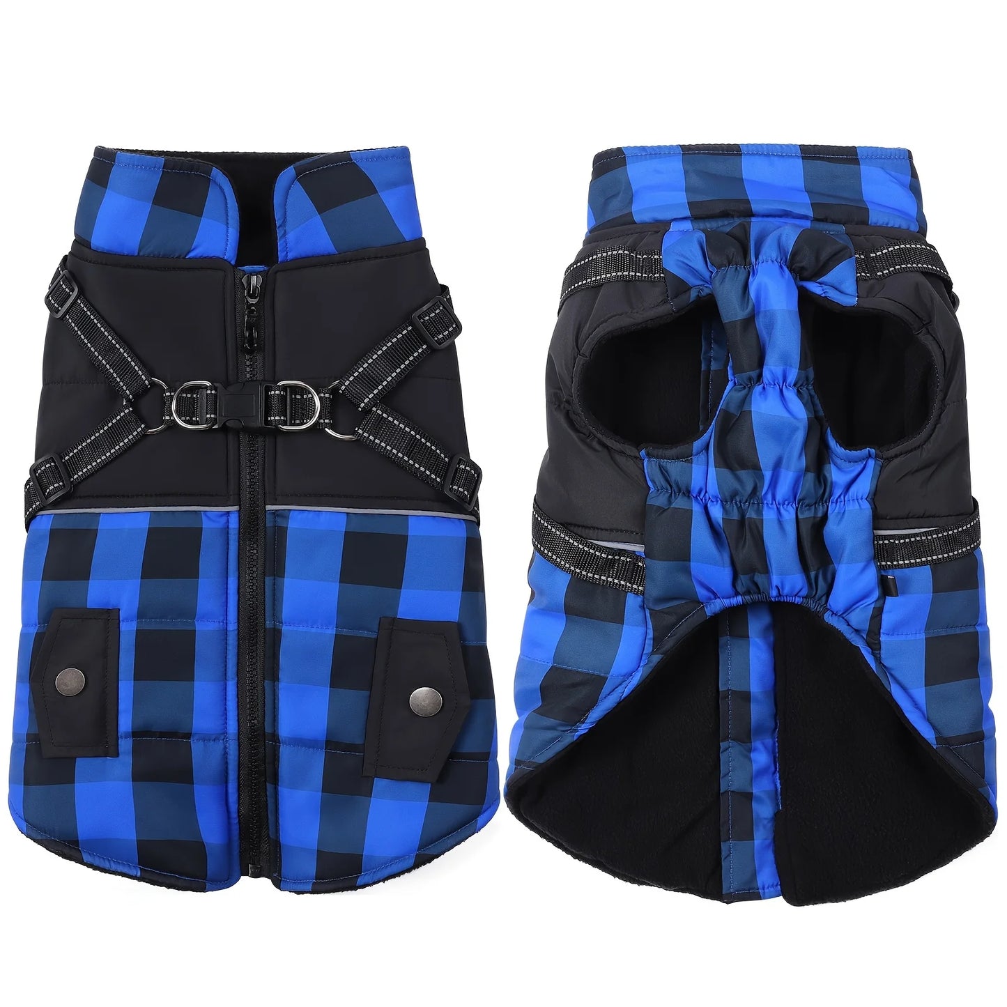 Dog Jacket Plaid Windproof Padded Harness Winter Coat
