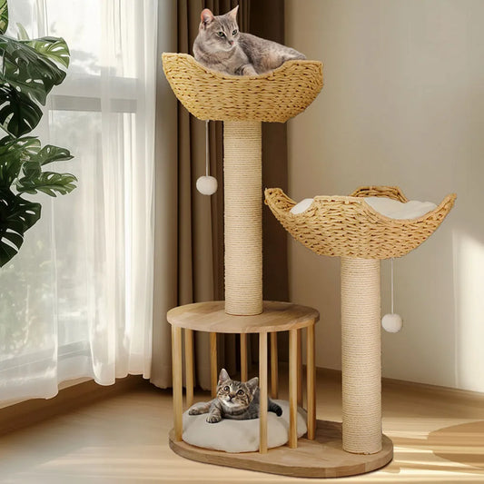 BORWART Cat Tree 3-Tier Padded Plush Napping Perches