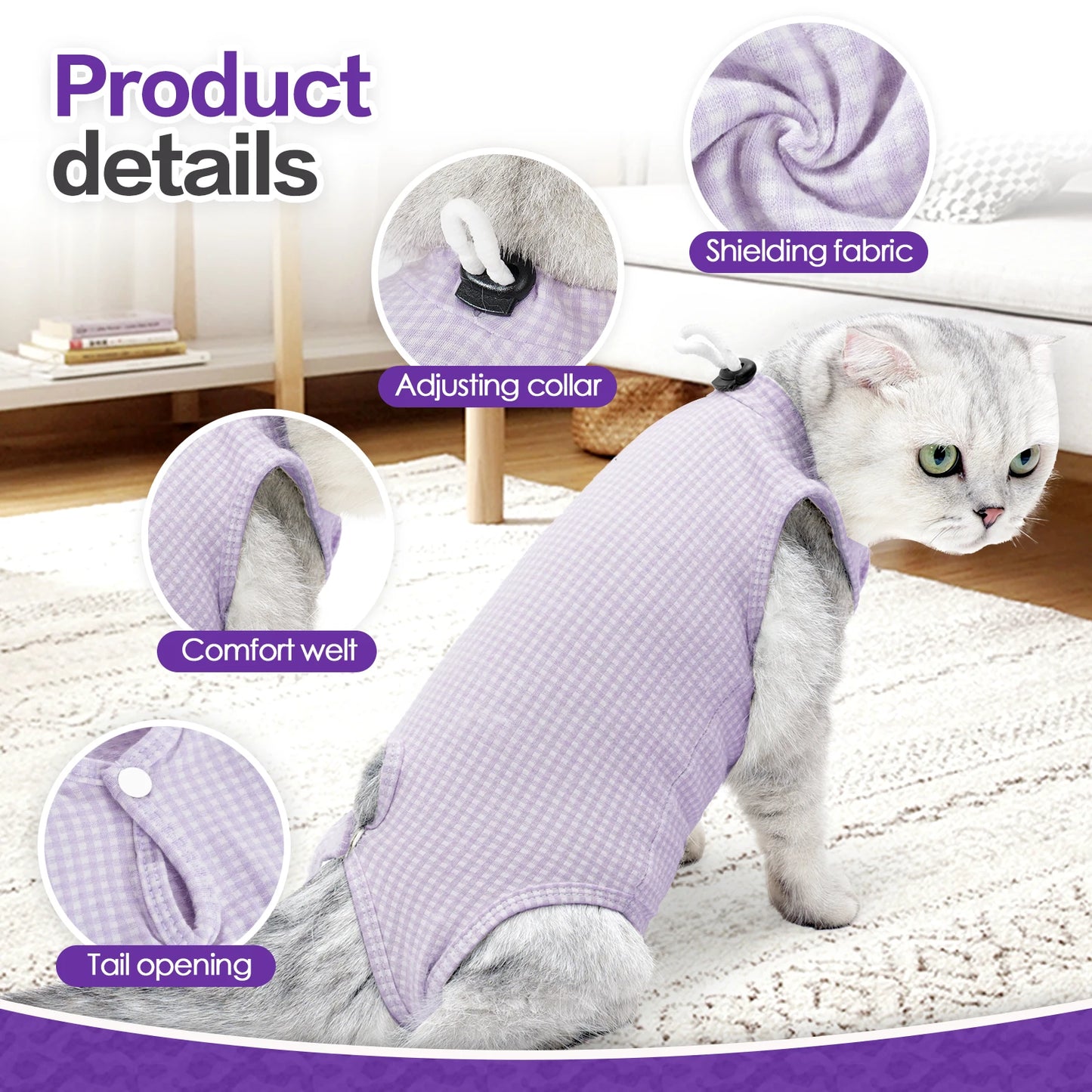 Cat Recovery Suit Plaid Fashion For Postoperative Healing