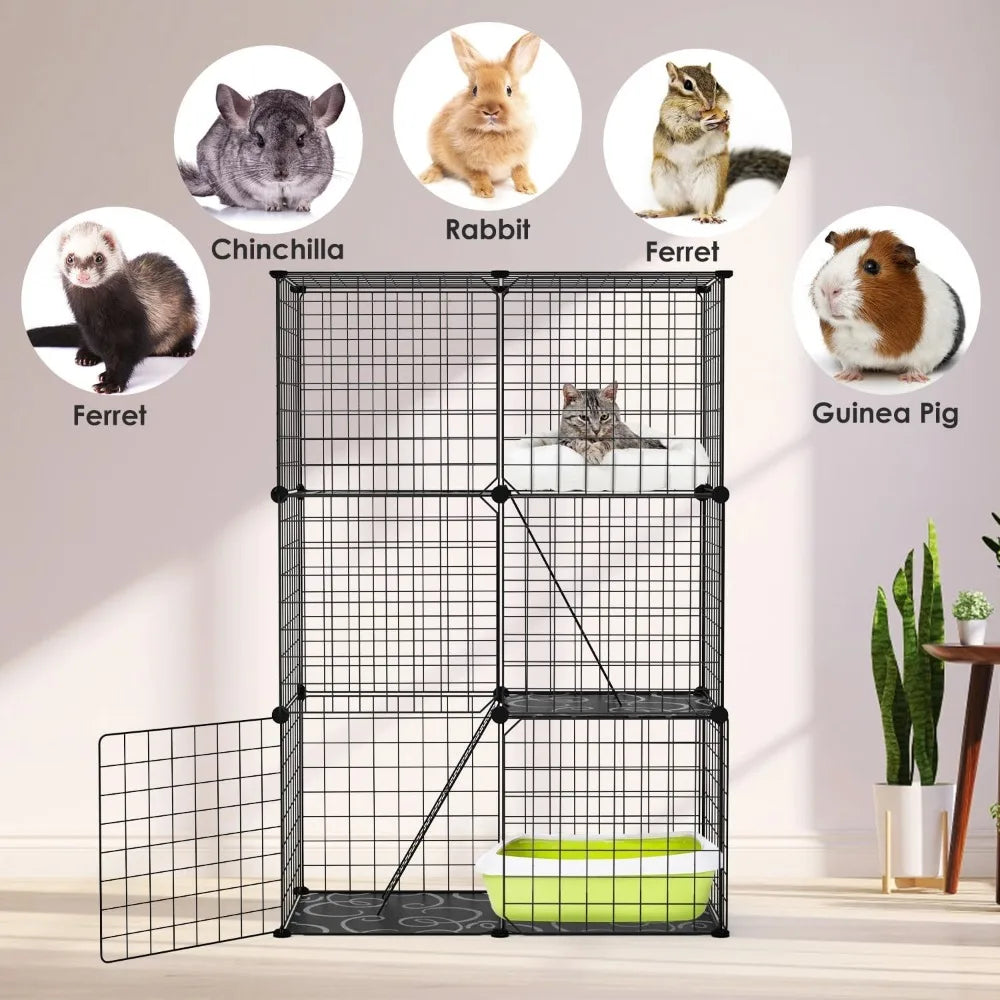 Cat Cage Three-Tier Metal Wire Enclosure For Indoor Playpen