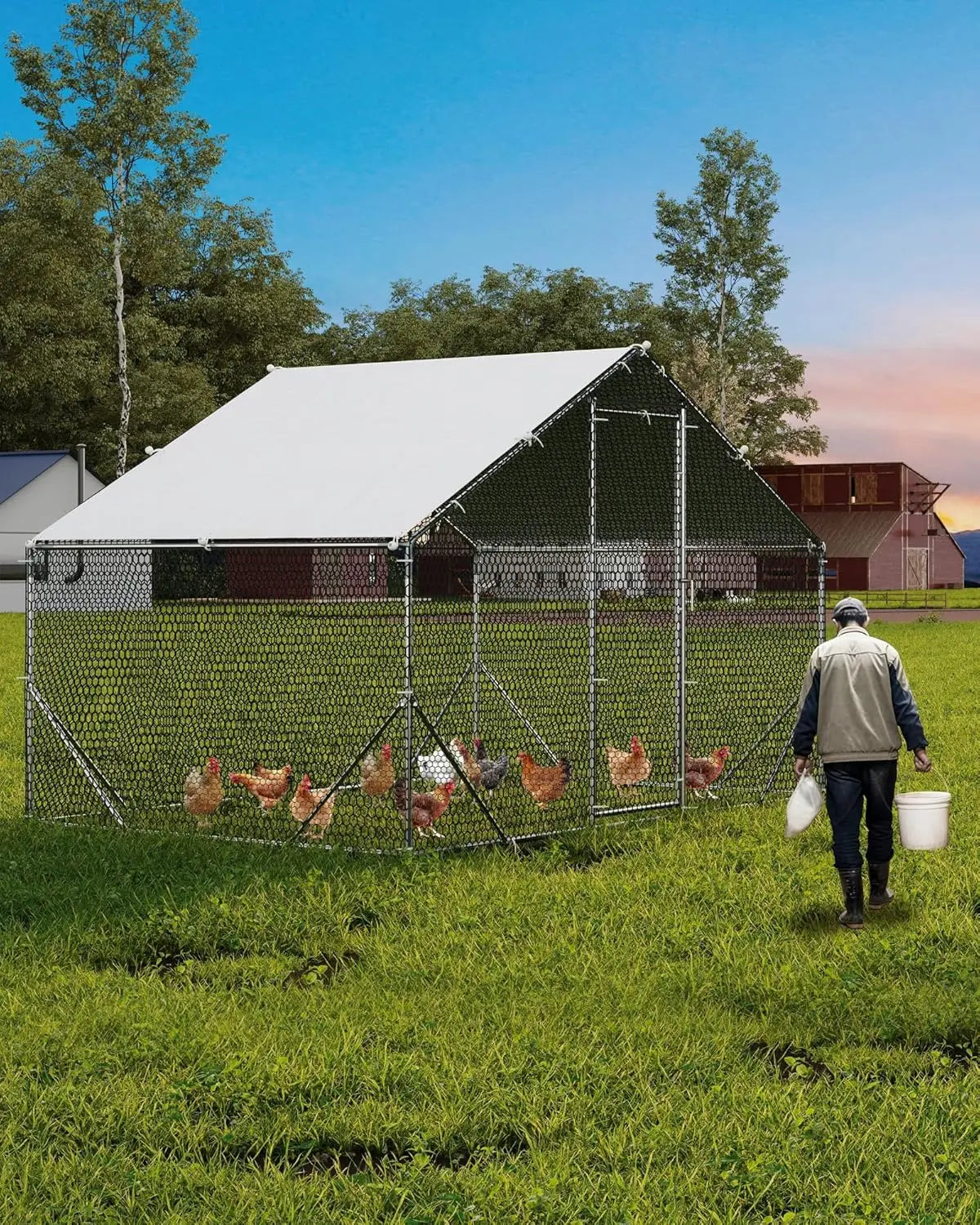TWISTER.CK Chicken Coop Walk-In Metal Run With Waterproof UV Cover