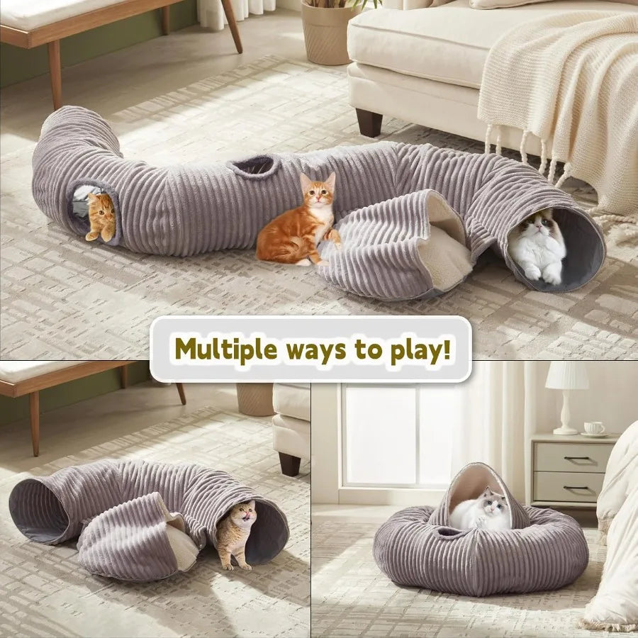 Cat Tunnel Bed With Washable Donut Cushion For Indoor Pets