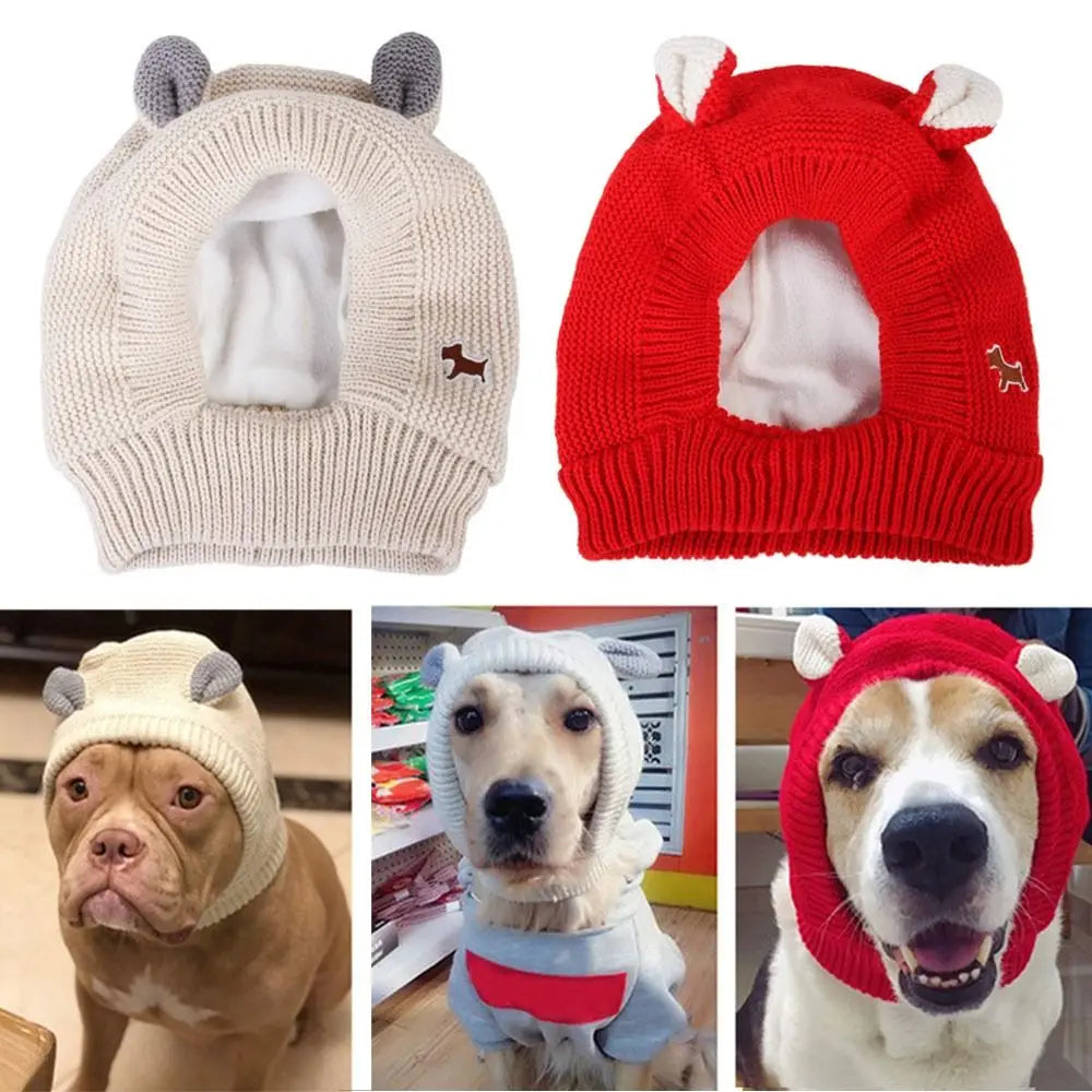 Dog Earmuffs Knitted Fleece Hat For Anxiety Relief Winter Warm