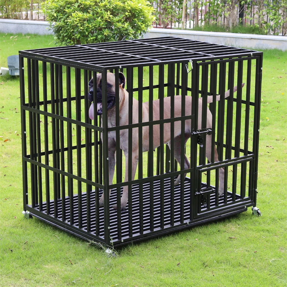 BORWARTH Dog Crate Chew-Resistant With Locking Wheels