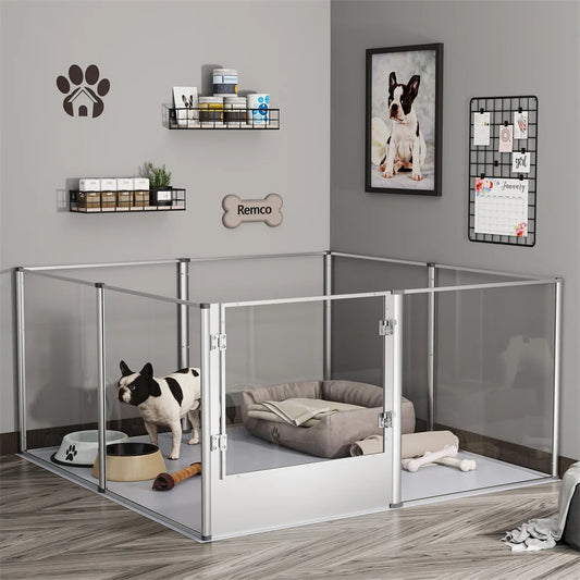 BORWARTH Extra Large Dog Playpen Acrylic Enclosure With Waterproof Pad