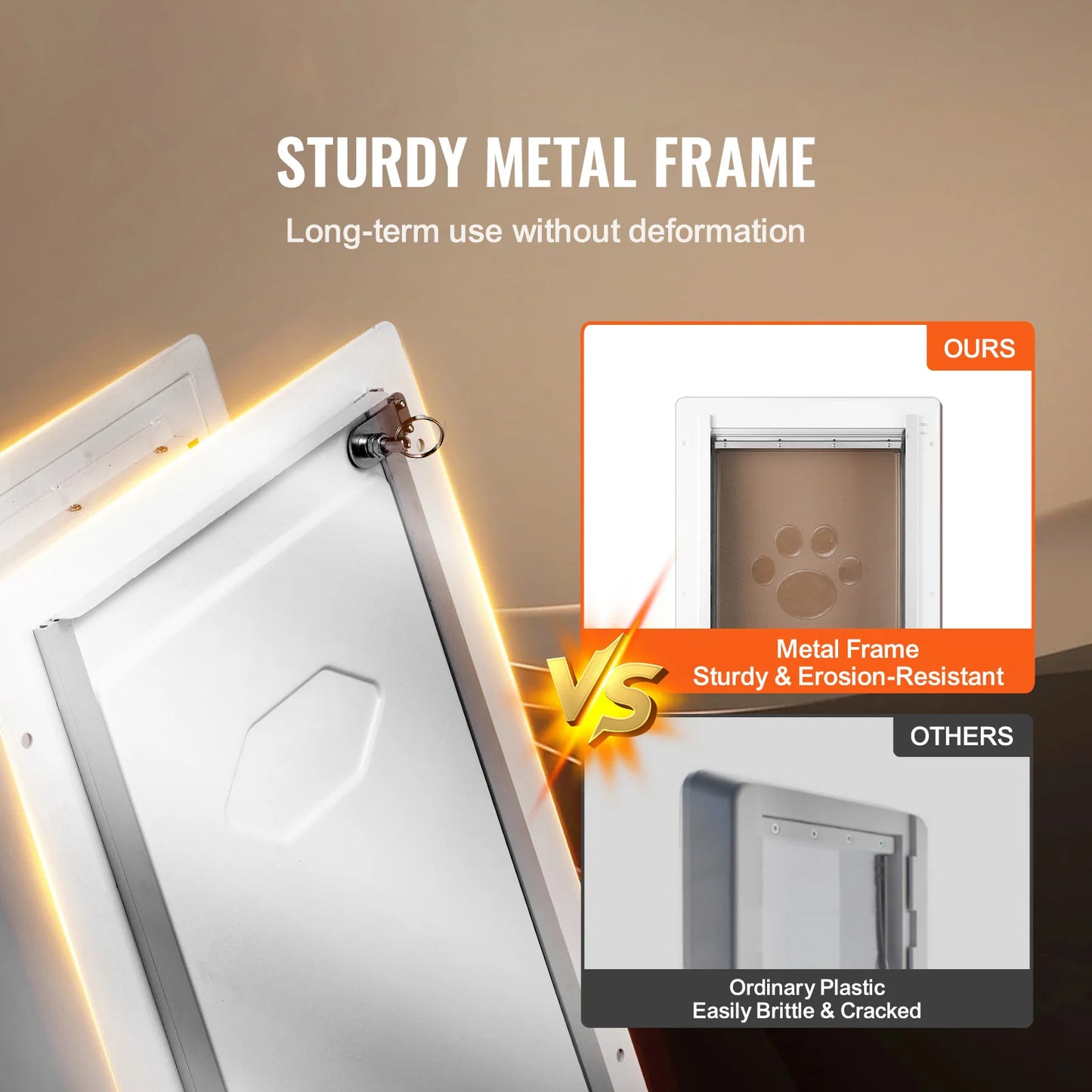 Pet Door Metal Frame With Lock 3-Flap Weatherproof System