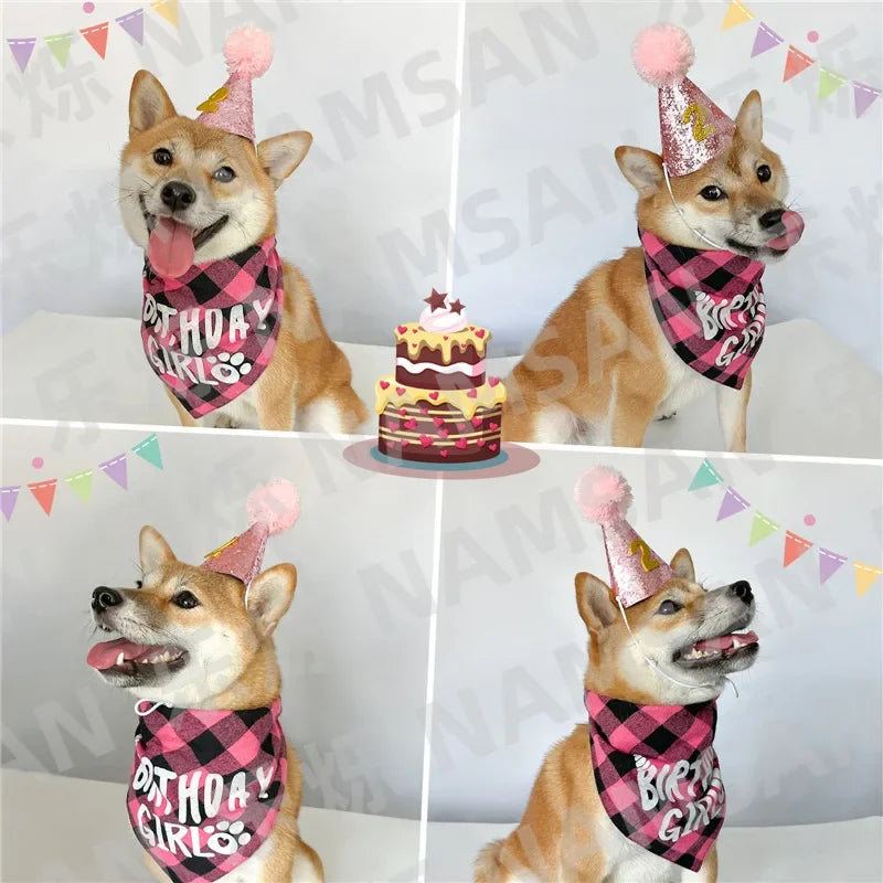 YTYINCN Pet Birthday Props Polyester Hat Drool Scarf