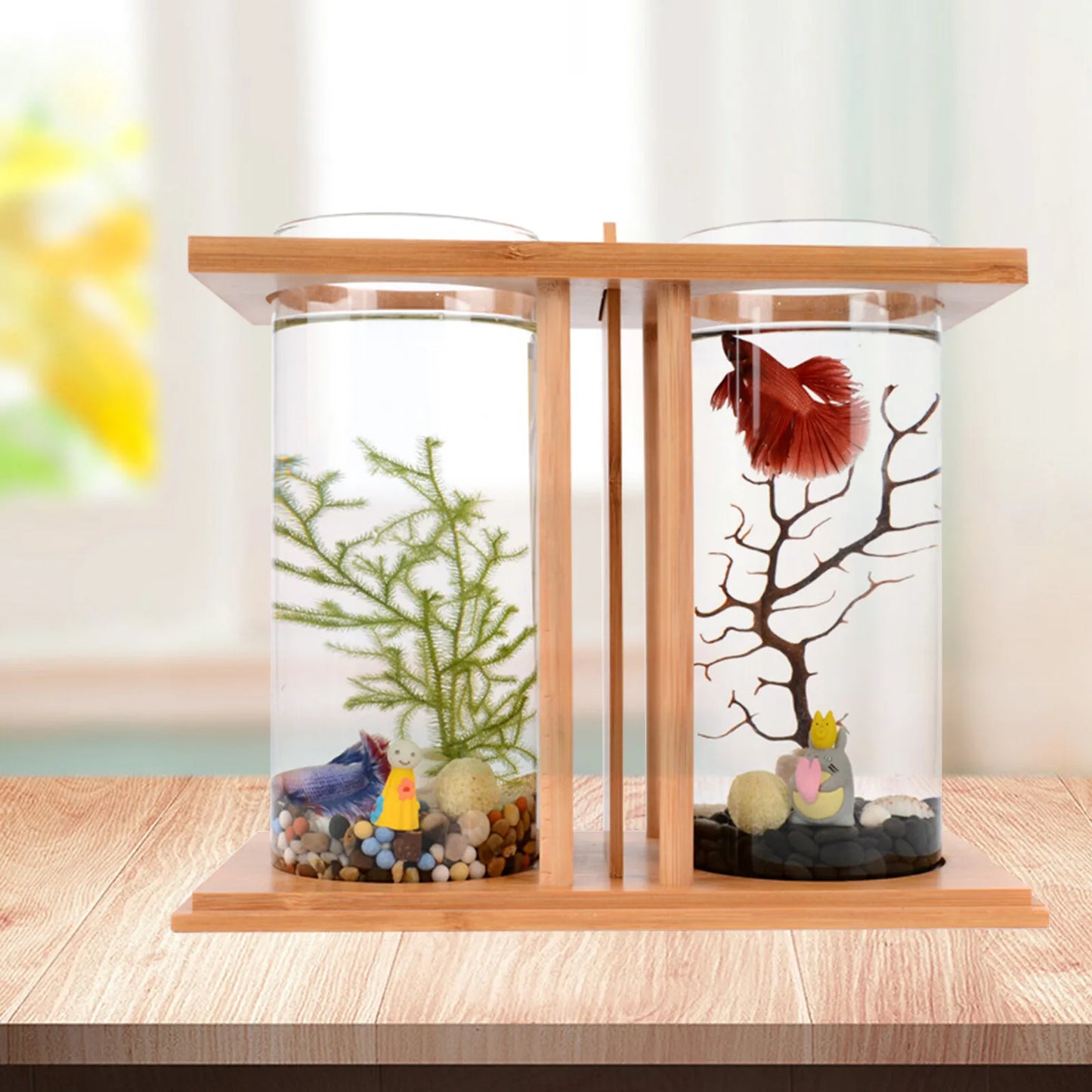 Desktop Dual Glass Fish Tank with LED Lights for Betta