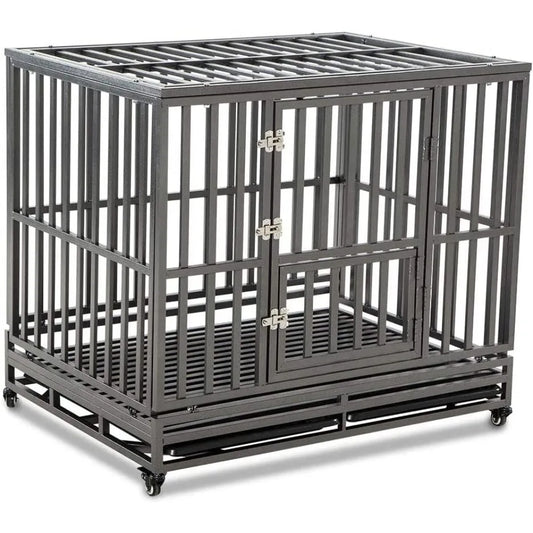Heavy Duty Dog Cage Metal Kennel With Four Wheeled Mobility