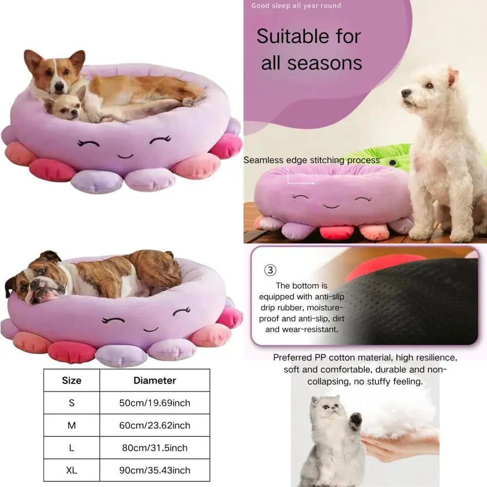 Dog Bed Octopus-Shaped Cotton Boho Style Round Pet Bed