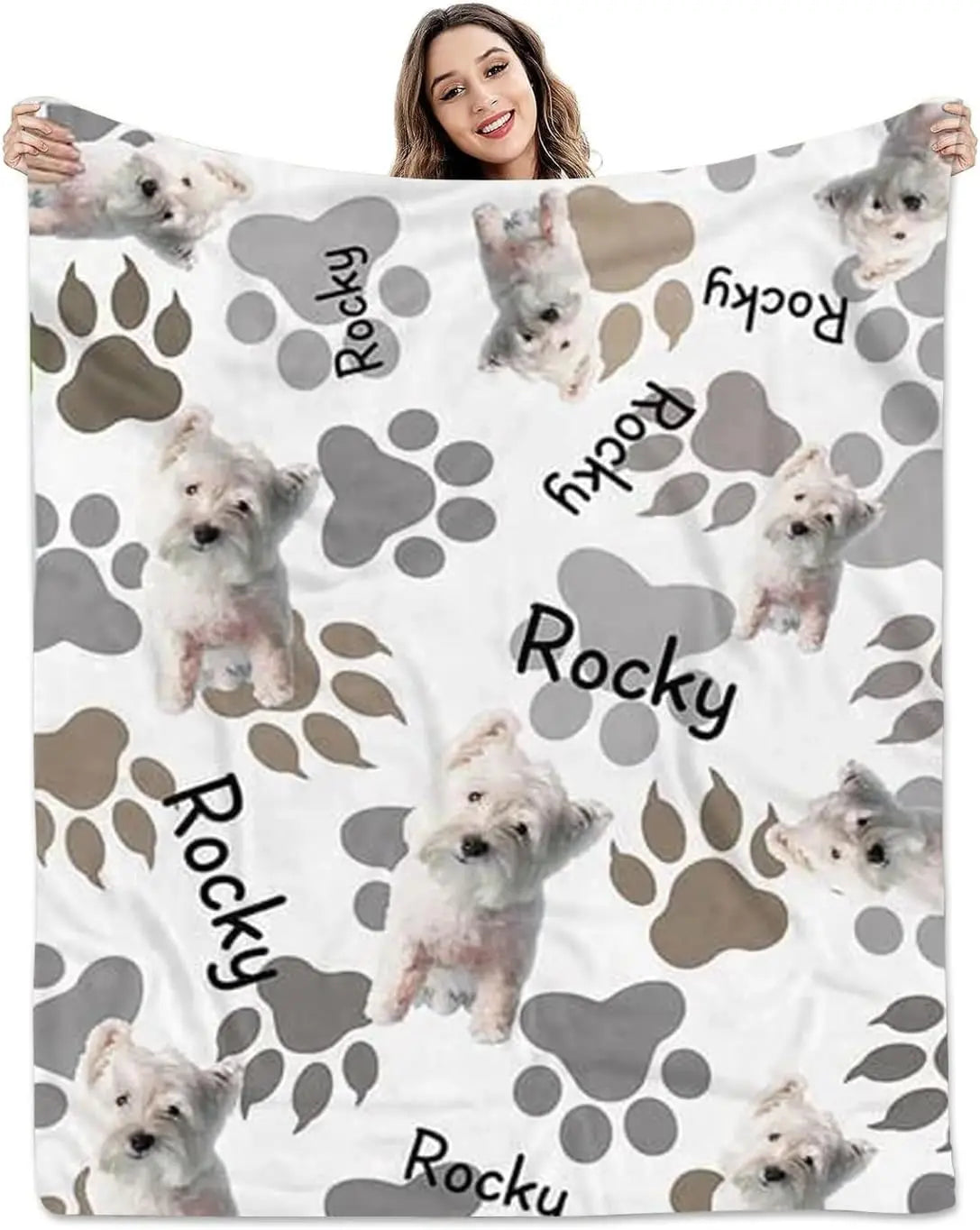 XMSJ Custom Dog Photo Blanket, Personalized Fleece Throw