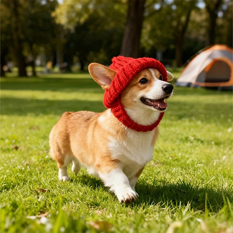 Dog Beanie Festive Knit Hat With Ear Holes For Winter