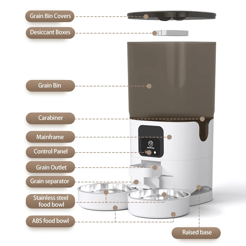 PAPIFEED Cat Double Bowl Smart Automatic Feeder With WiFi Timer