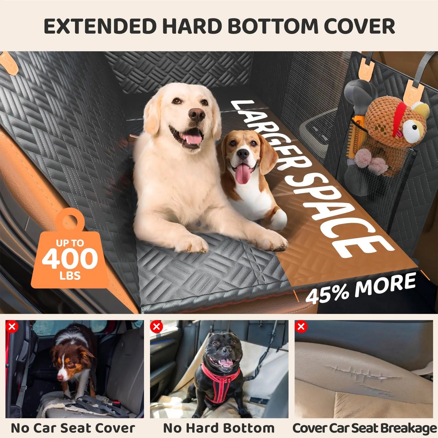 NONECN Car Back Seat Dog Cover With Hard Bottom Extender
