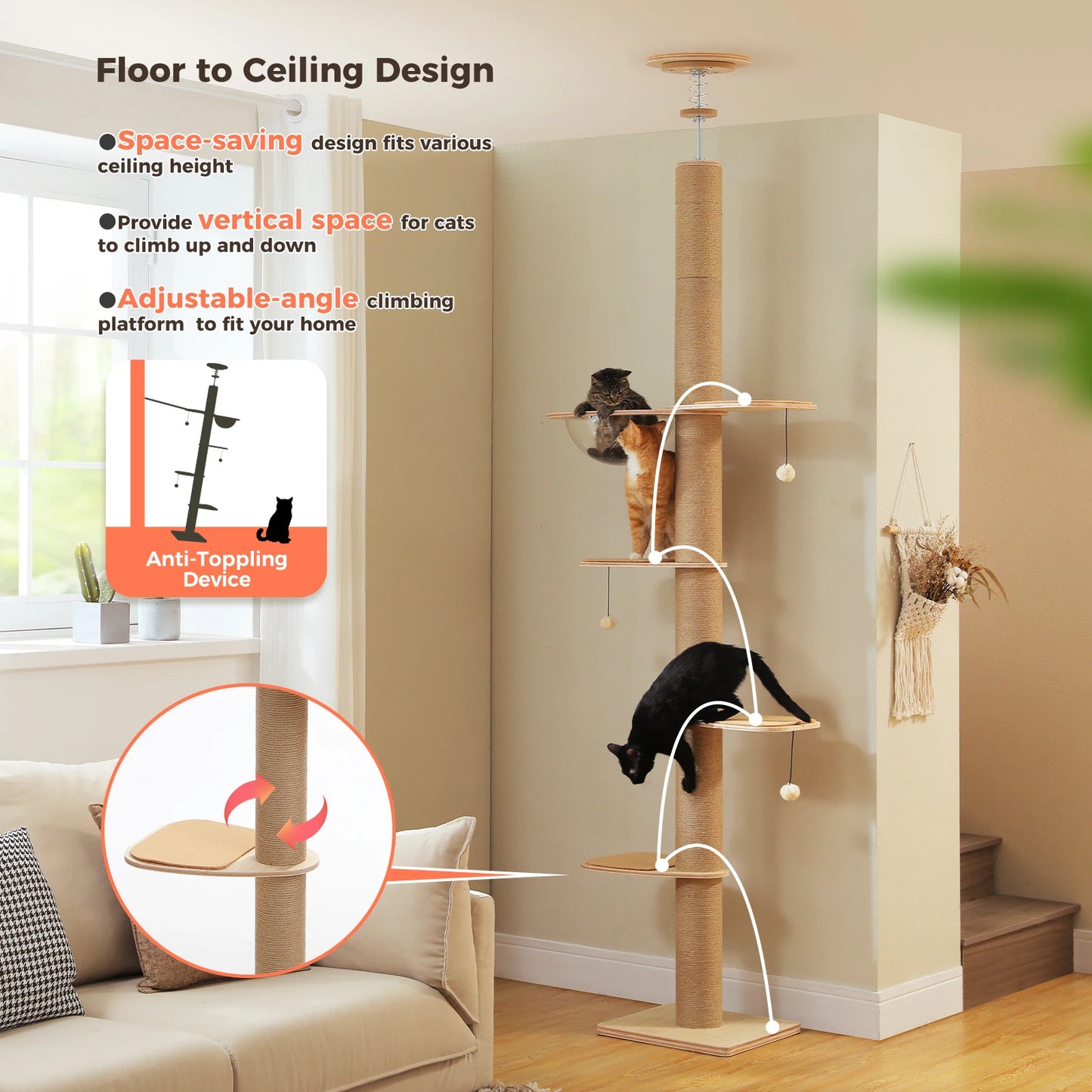 PAWZ Road Cat Tree With Adjustable Height Wooden Scratching Posts