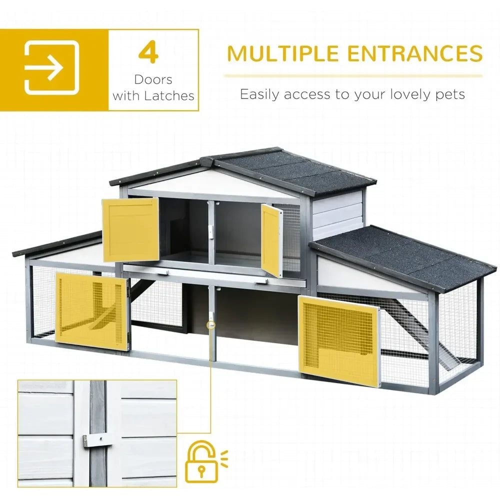 Rabbit Hutch Wooden Outdoor Cage With Weatherproof Roof Double Runs